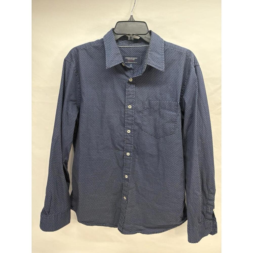 American Eagle Athletic Fit Button Up Blue/White Fleck Size Large